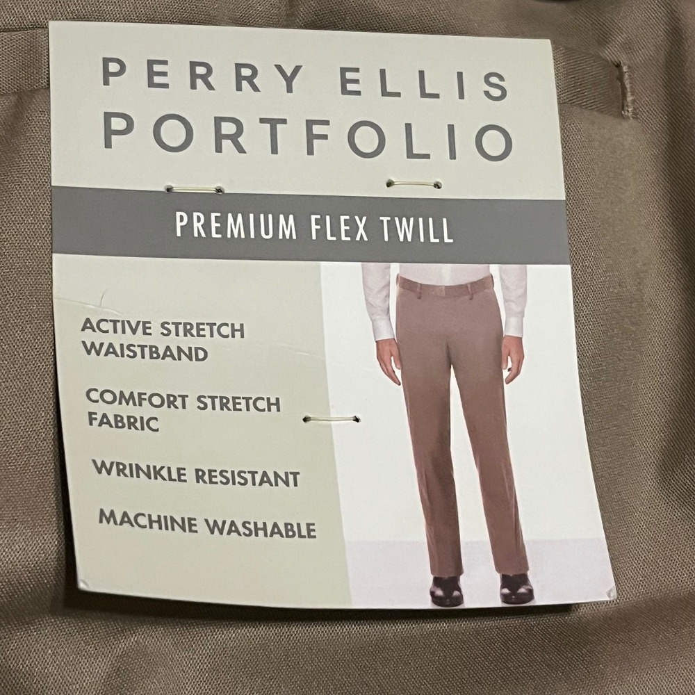 Perry Ellis Portfolio Mens Premium Flex Twill Dress Pants Antelope 34x32 - Picture 4 of 5